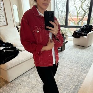 Red Zara denim jacket